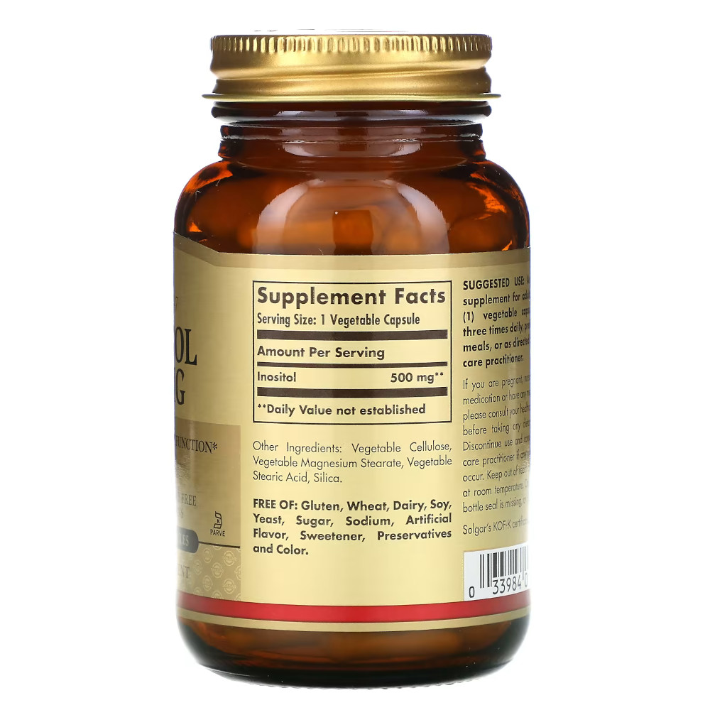 Вітаміни та мінерали Solgar Inositol 500 mg, 100 вегакапсул. Фото 3