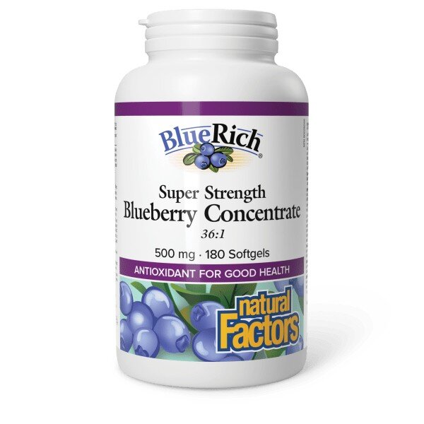 Концентрат чорниці Natural Factors BlueRich Bluberry Concentrate Super Strength, 180 капсул для підтримки зору та судин