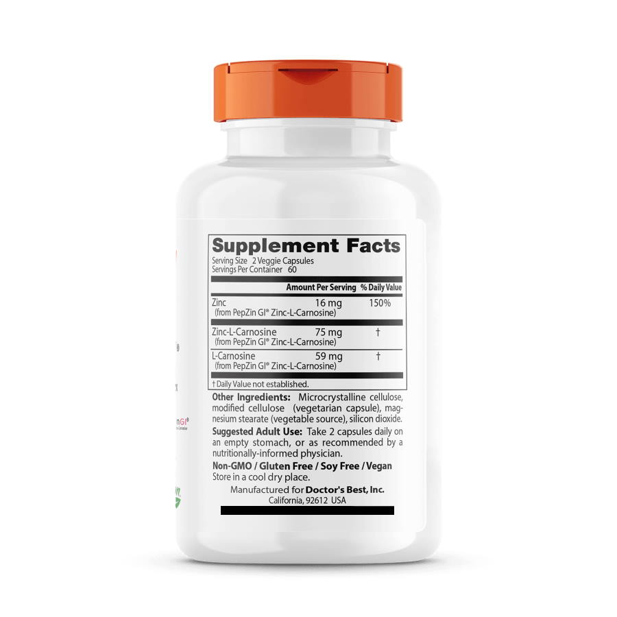 Вітаміни та мінерали Doctor's Best PepZin Gl, 120 вегакапсул. Фото 3