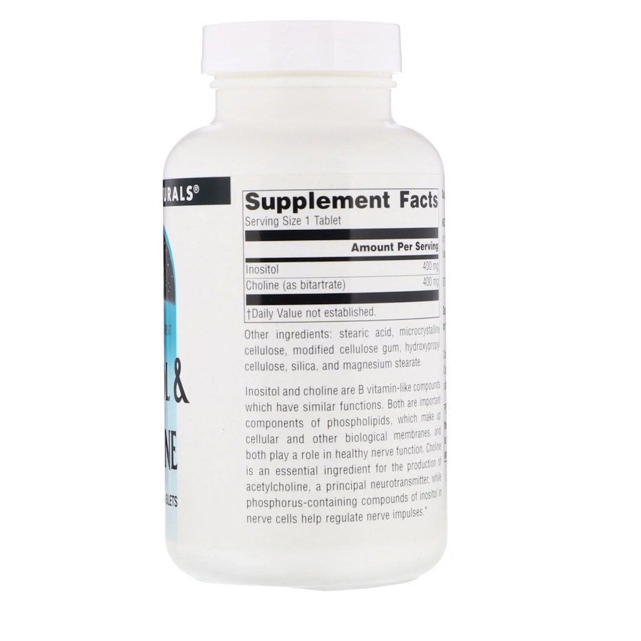 Вітаміни В4 та В8 Source Naturals Inositol & Choline, 100 таблеток для підтримки нервової системи. Фото 2
