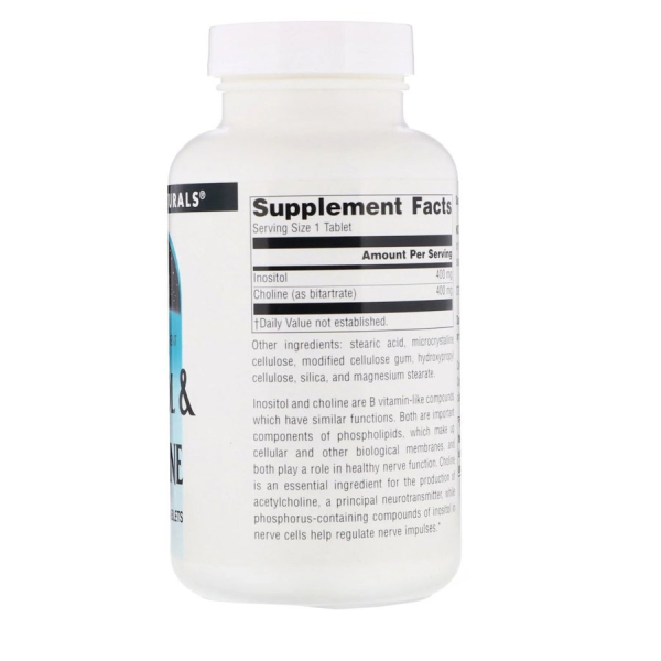 Вітаміни В4 та В8 Source Naturals Inositol & Choline, 100 таблеток для підтримки нервової системи. Фото 2