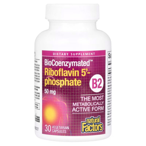 Рибофлавін 5'-фосфат Natural Factors BioCoenzymated Riboflavin 5' Phosphate 50 mg, 30 капсул активный витамин B2 для энергии и кожи. Фото 3
