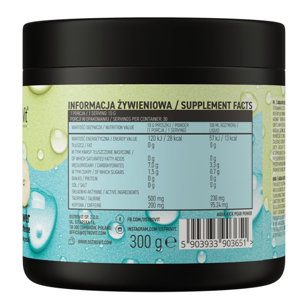 Таурин і кофеїн OstroVit Aqua Kick Pear Power, 300 грам - Груша. Фото 2