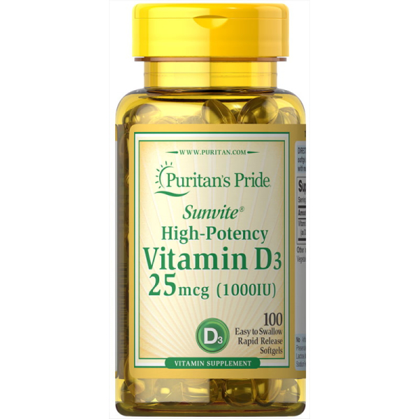 Вітаміни та мінерали Puritan's Pride Vitamin D3 1000 IU, 100 капсул