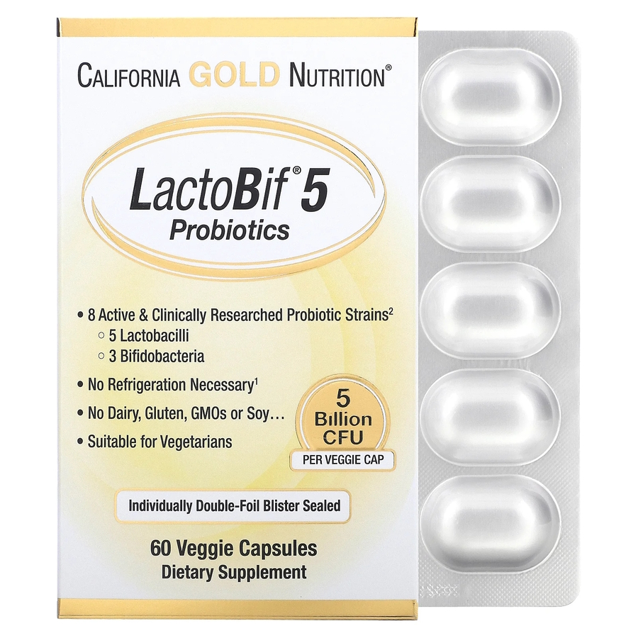 Пробіотики і пребіотики California Gold Nutrition LactoBif 5 Probiotics, 60 вегакапсул