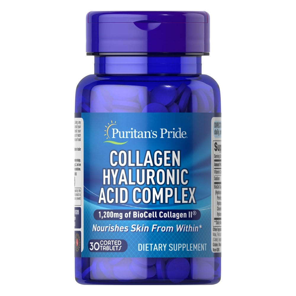 Колаген Puritan's Pride Collagen Hyaluronic Acid Complex, 30 таблеток з гіалуроновою кислотою