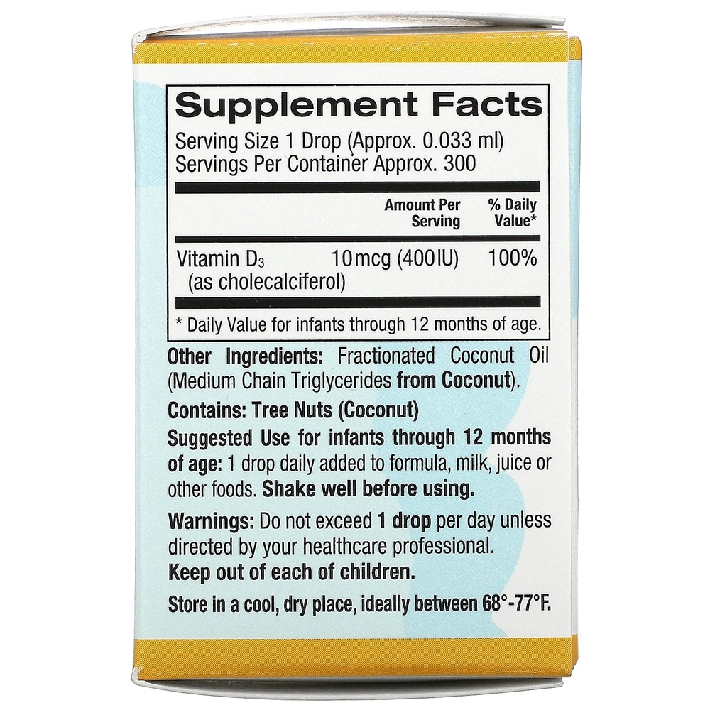 Рідкий вітамін D3 для немовлят California Gold Nutrition Baby Vitamin D3 400 IU Alcohol-free, 10 мл для здоров'я кісток і імунітету. Фото 3