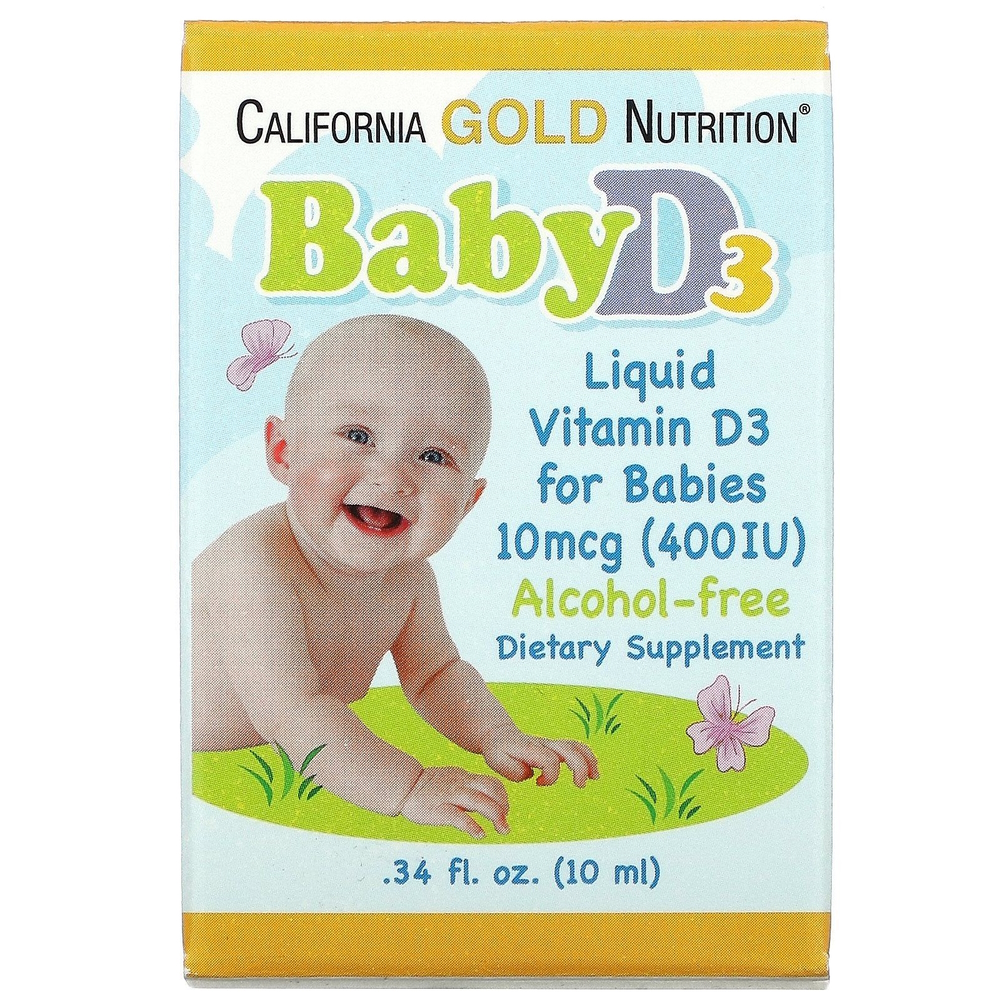 Рідкий вітамін D3 для немовлят California Gold Nutrition Baby Vitamin D3 400 IU Alcohol-free, 10 мл для здоров'я кісток і імунітету