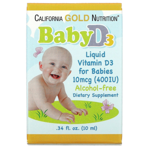 Рідкий вітамін D3 для немовлят California Gold Nutrition Baby Vitamin D3 400 IU Alcohol-free, 10 мл для здоров'я кісток і імунітету