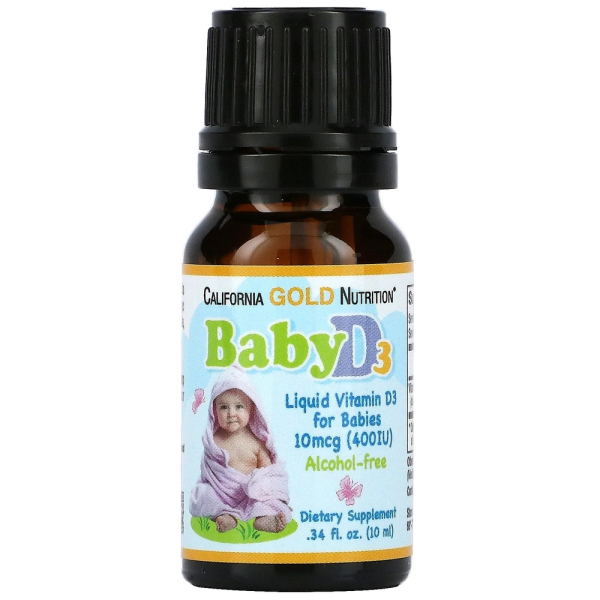 Рідкий вітамін D3 для немовлят California Gold Nutrition Baby Vitamin D3 400 IU Alcohol-free, 10 мл для здоров'я кісток і імунітету. Фото 2