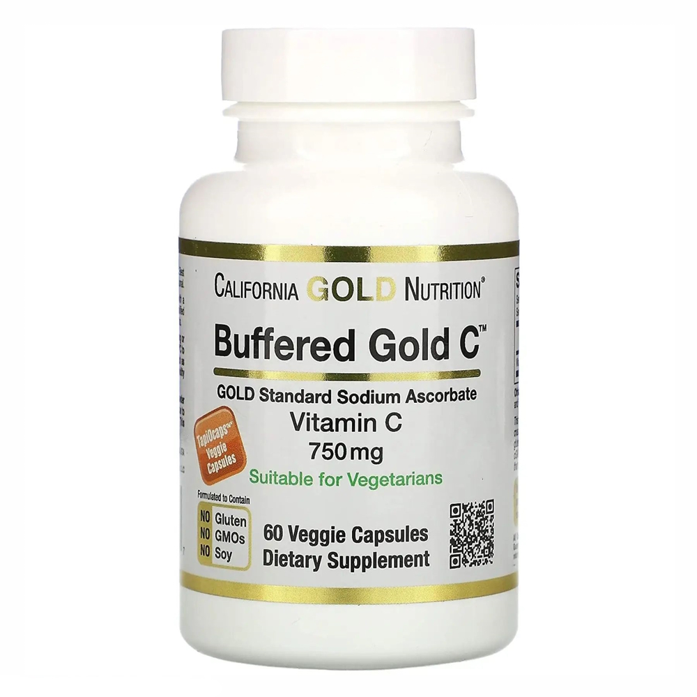 Буферний вітамін C California Gold Nutrition Vitamin C 750 mg, 60 вегакапсул для підтримки імунітету