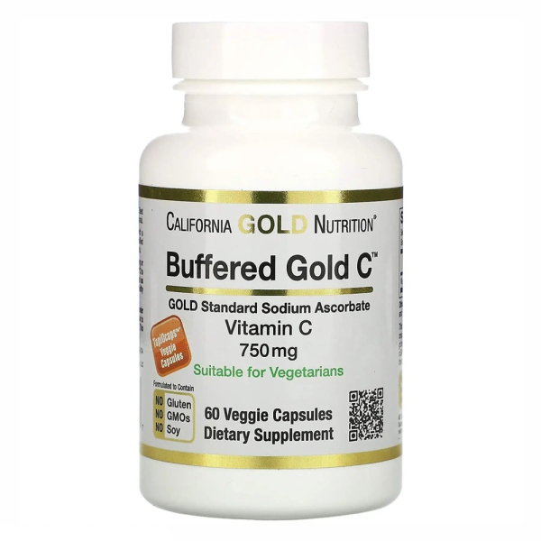 Буферний вітамін C California Gold Nutrition Vitamin C 750 mg, 60 вегакапсул для підтримки імунітету