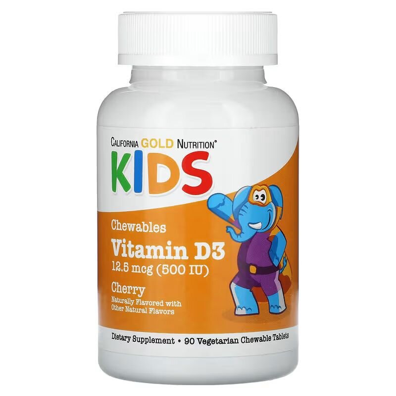 Вітаміни та мінерали California Gold Nutrition Kids Vitamin D3 12.5 mcg (500 IU), 90 жувальних таблеток