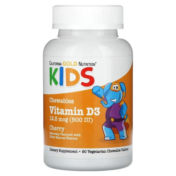 Вітаміни та мінерали California Gold Nutrition Kids Vitamin D3 12.5 mcg (500 IU), 90 жувальних таблеток