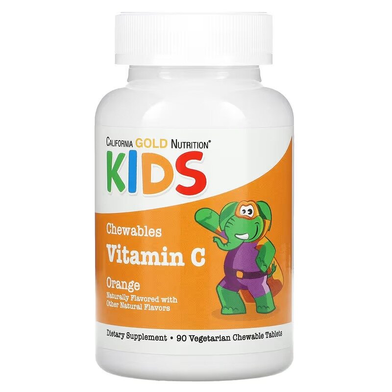 Жувальний вітамін C з біофлаваноїдами California Gold Nutrition Vitamin C with Bioflavonoid Complex for Children Chewable, 90 вегатаблеток