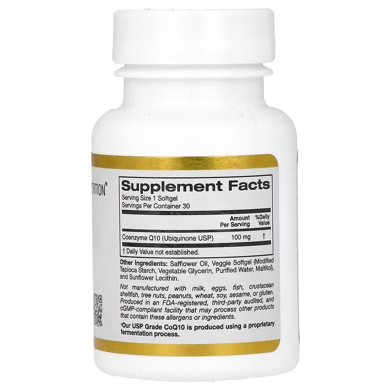 Натуральна добавка California Gold Nutrition CoQ10 100 mg, 30 вегакапсул для підтримки роботи серця. Фото 2