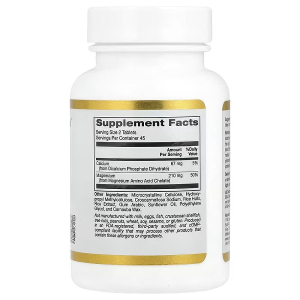 Хелатний магній з кальцієм California Gold Nutrition Magnesium Chelate with Calcium, 90 таблеток. Фото 2