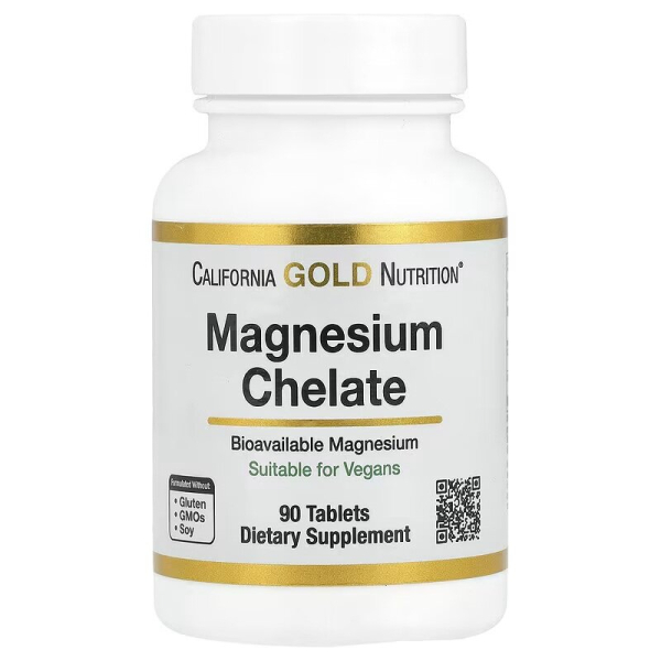 Хелатний магній з кальцієм California Gold Nutrition Magnesium Chelate with Calcium, 90 таблеток