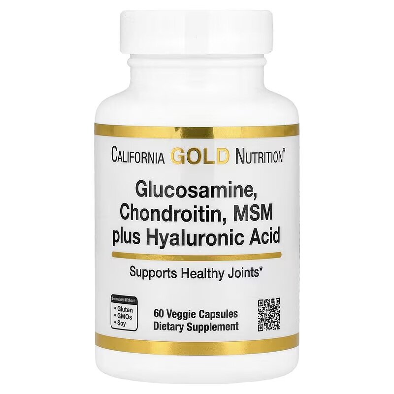 Комплекс для суглобів та зв'язок California Gold Nutrition Glucosamine, Chondroitin, MSM Plus Hyaluronic Acid, 60 вегакапсул