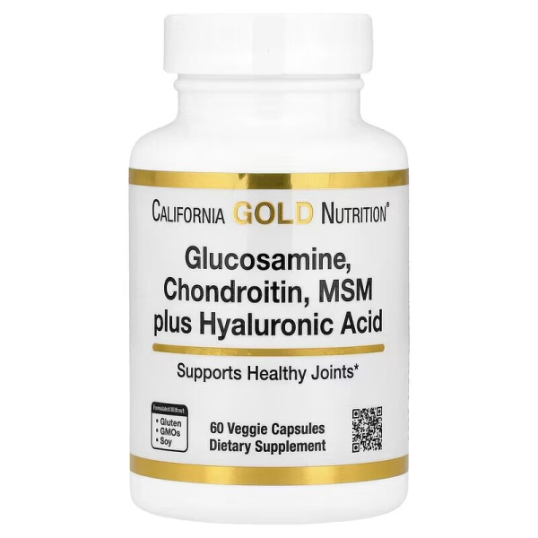 Комплекс для суглобів та зв'язок California Gold Nutrition Glucosamine, Chondroitin, MSM Plus Hyaluronic Acid, 60 вегакапсул