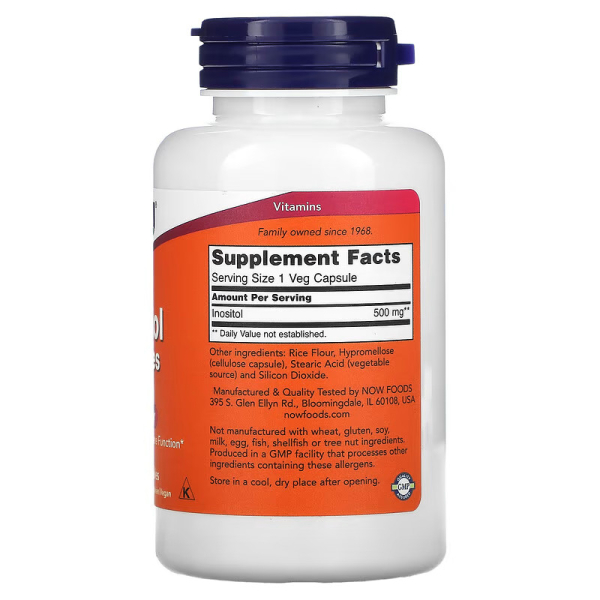 Вітаміни та мінерали NOW Inositol 500 mg, 100 вегакапсул. Фото 2