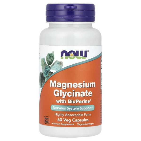 Бісгліцинат магнію NOW Magnesium Glycinate with BioPerine, 60 вегакапсул