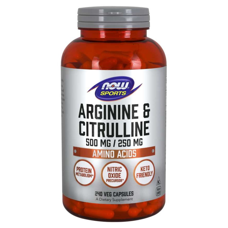 Амінокислота NOW Sports Arginine and Citrulline, 240 вегакапсул