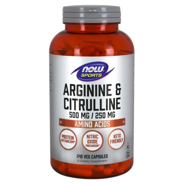 Амінокислота NOW Sports Arginine and Citrulline, 240 вегакапсул