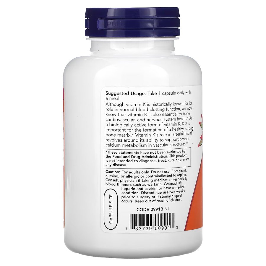 Вітаміни та мінерали NOW Vitamin K2 100 mcg, 250 вегакапсул. Фото 3