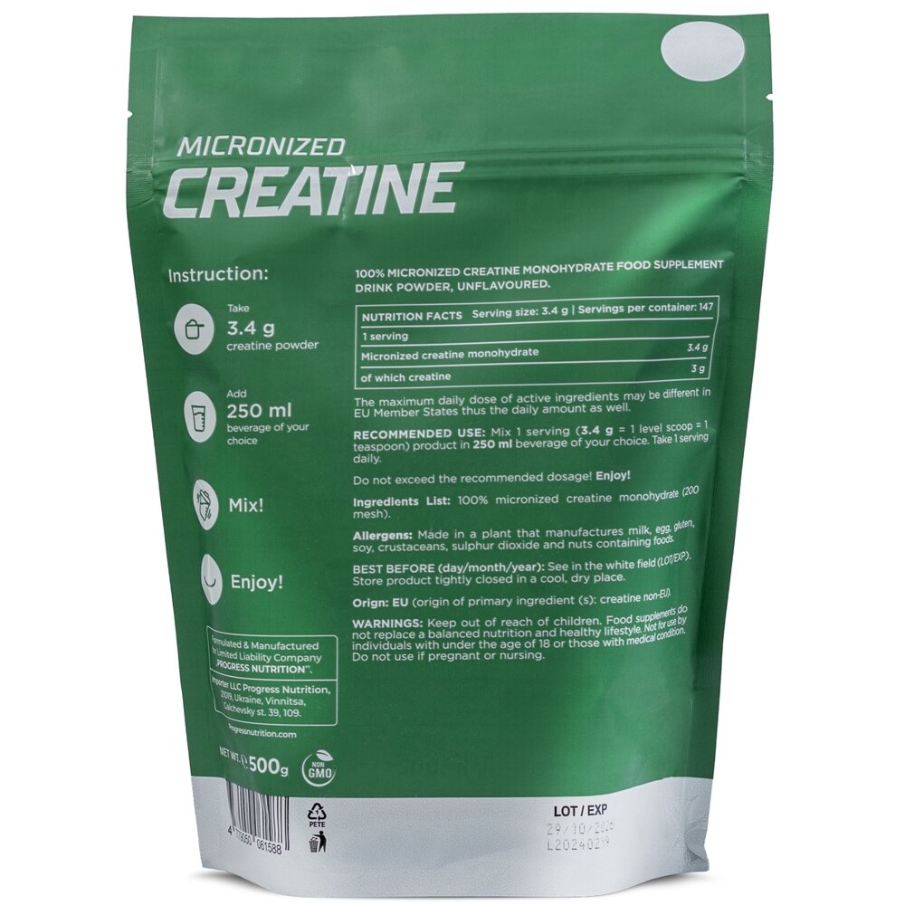 Креатин Progress Nutrition Creatine Monohydrate, 500 грам. Фото 2
