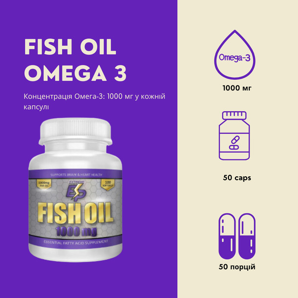 Fish Oil 1000mg (риб'ячий жир), 50 капсул. Фото 2