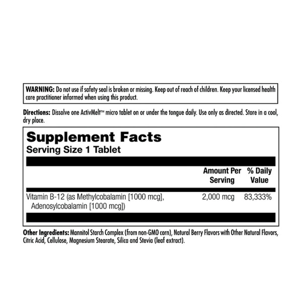 B-12 Methylcobalamin and Adenosylcobalamin 2000mcg - 60 tabs. Фото 2