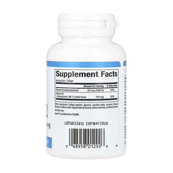 Vitamin D3 & K2 25 mcg (1000 IU) & 120 mcg - 60 softgels. Фото 2