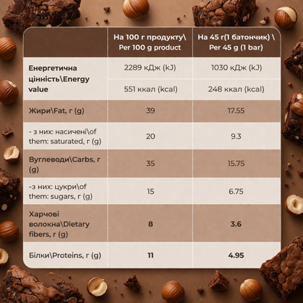 Bar - 12x45g Brownie Hazelnut. Фото 2