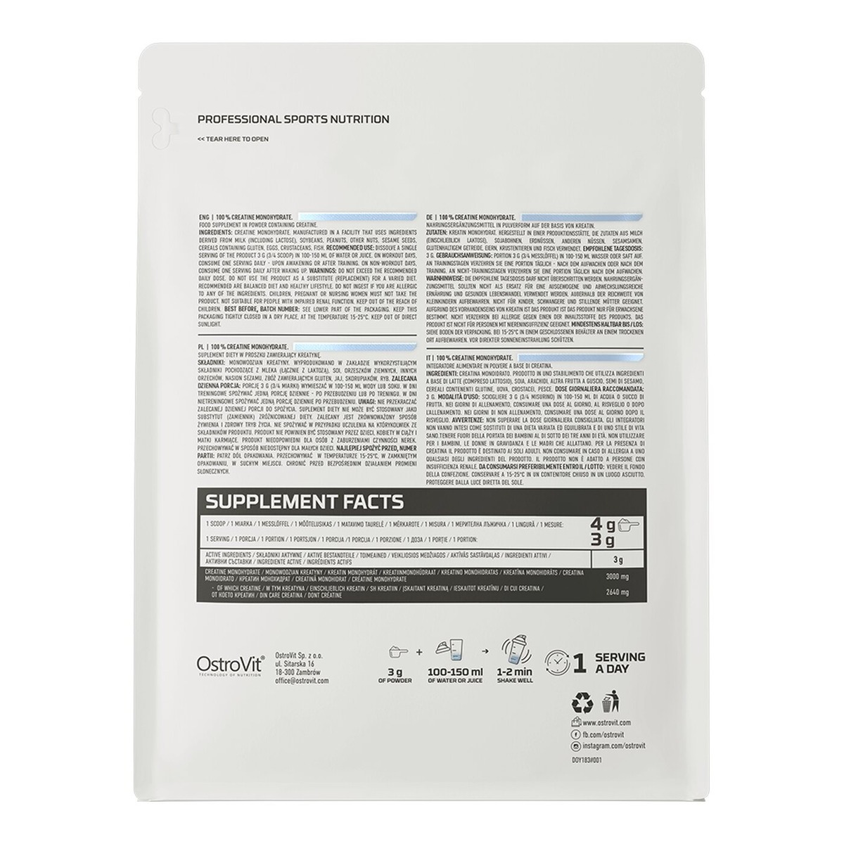 Креатин OstroVit Creatine Monohydrate, 300 грамм. Фото 2