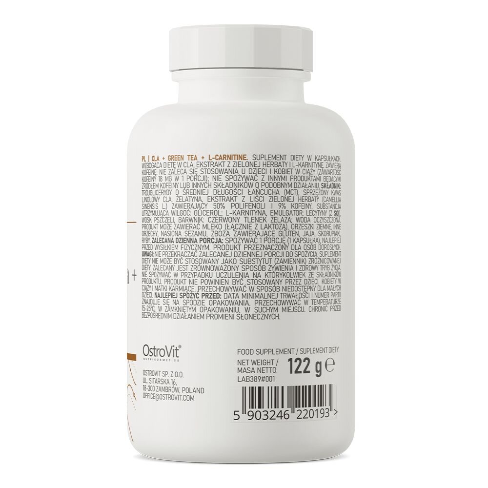 Жироспалювач OstroVit CLA + Green Tea + L-Carnitine, 90 капсул. Фото 2