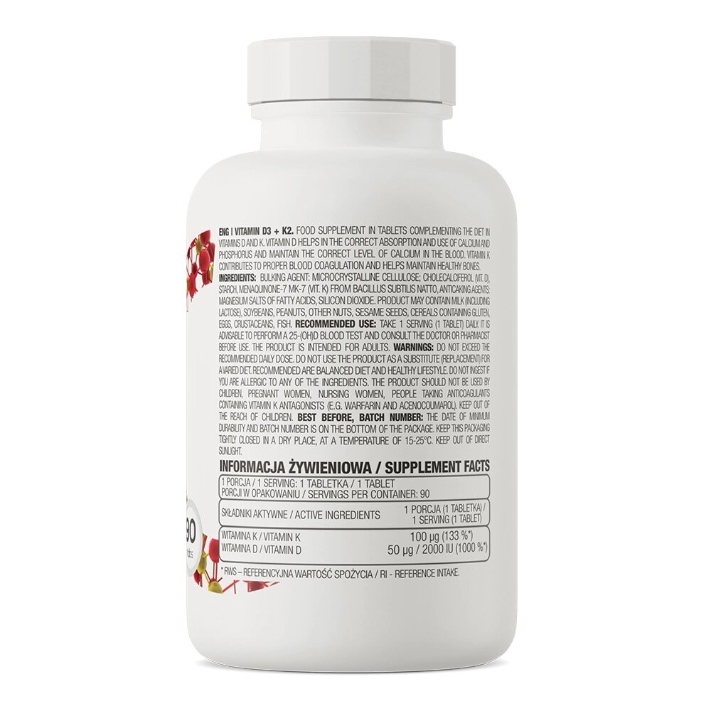 Вітаміни OstroVit Vitamin D3+K2, 90 таблеток. Фото 2