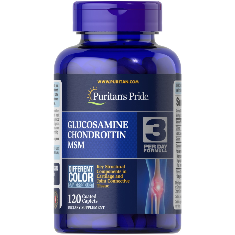 Препарат для суставов и связок Puritan's Pride Glucosamine Chondroitin MSM 3 Per Day Formula, 120 каплет