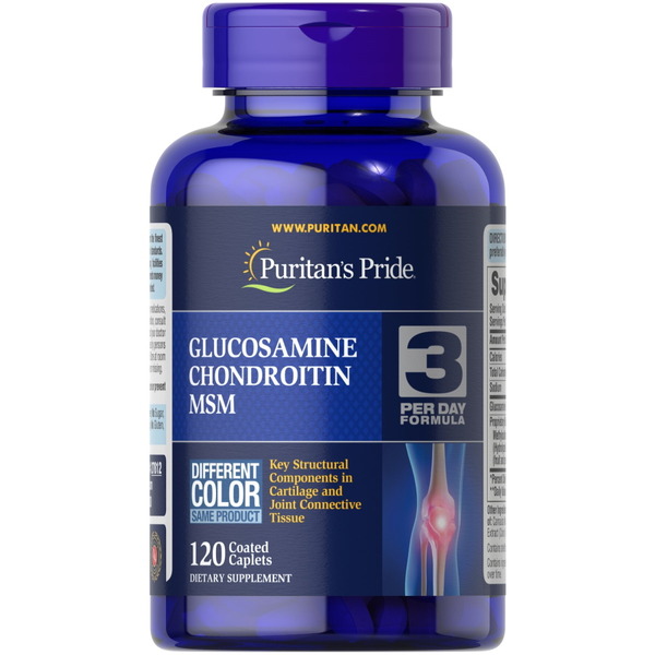 Препарат для суставов и связок Puritan's Pride Glucosamine Chondroitin MSM 3 Per Day Formula, 120 каплет