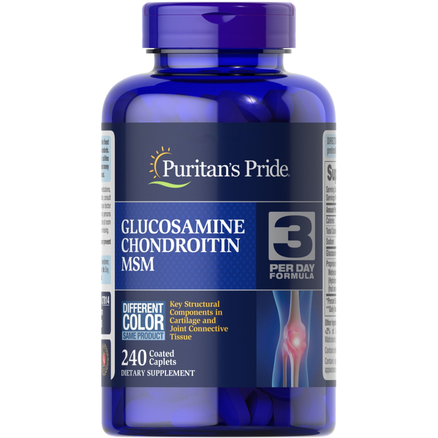 Препарат для суставов и связок Puritan's Pride Glucosamine Chondroitin MSM 3 Per Day Formula, 240 каплет