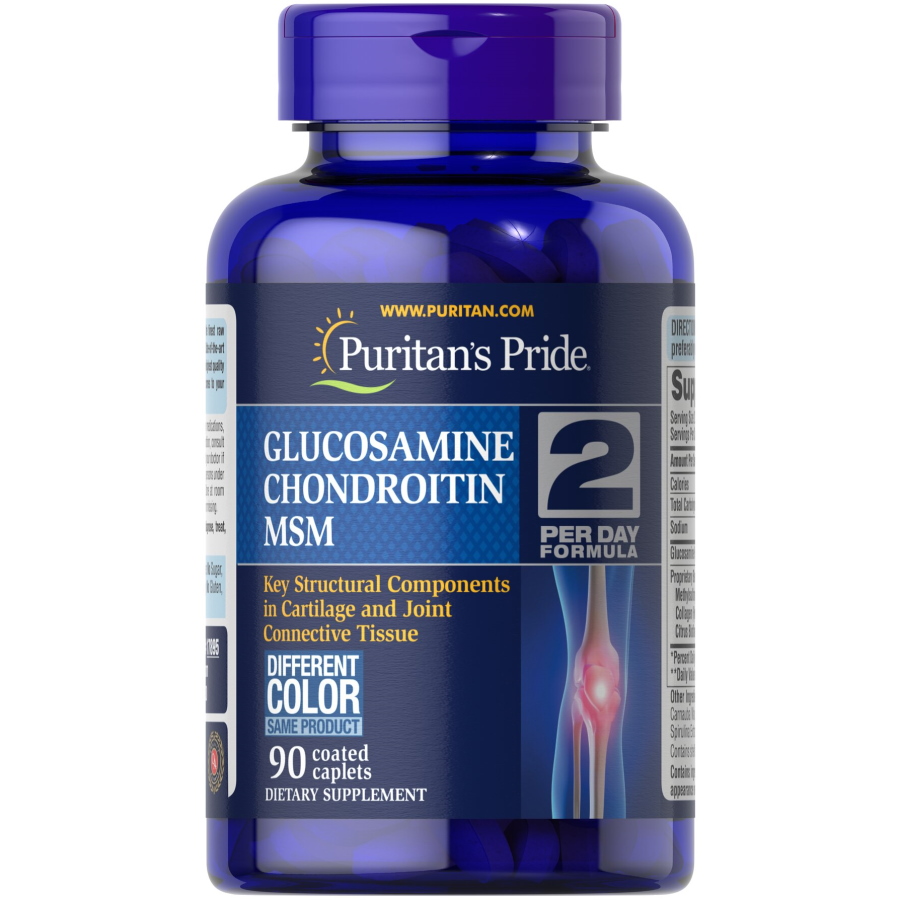 Препарат для суглобів і зв'язок Puritan's Pride Glucosamine Chondroitin MSM 2 Per Day Formula, 90 каплет