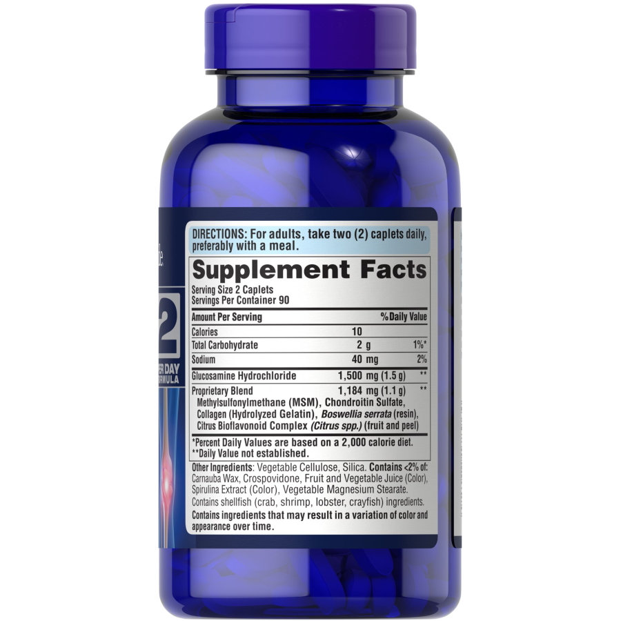 Препарат для суставов и связок Puritan's Pride Glucosamine Chondroitin MSM 2 Per Day Formula, 180 каплет. Фото 2