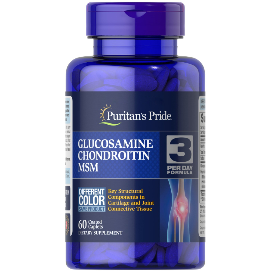 Препарат для суглобів і зв'язок Puritan's Pride Glucosamine Chondroitin MSM 3 Per Day Formula, 60 каплет