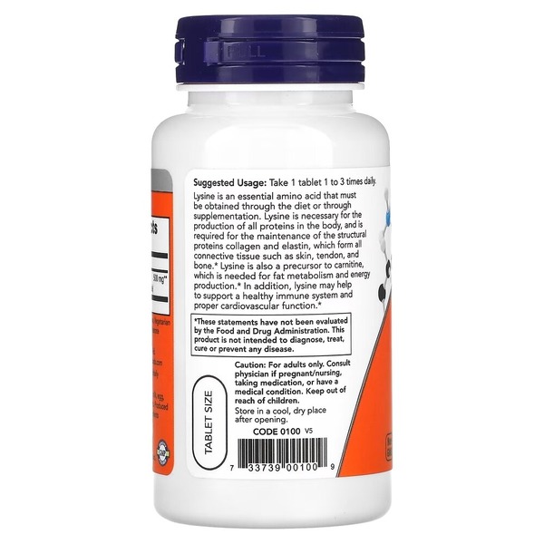 Амінокислота NOW L-Lysine 500 mg, 100 таблеток. Фото 3