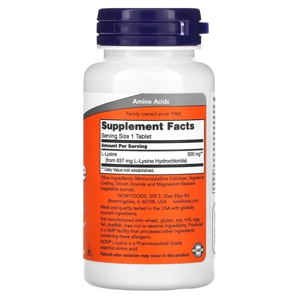 Амінокислота NOW L-Lysine 500 mg, 100 таблеток. Фото 2