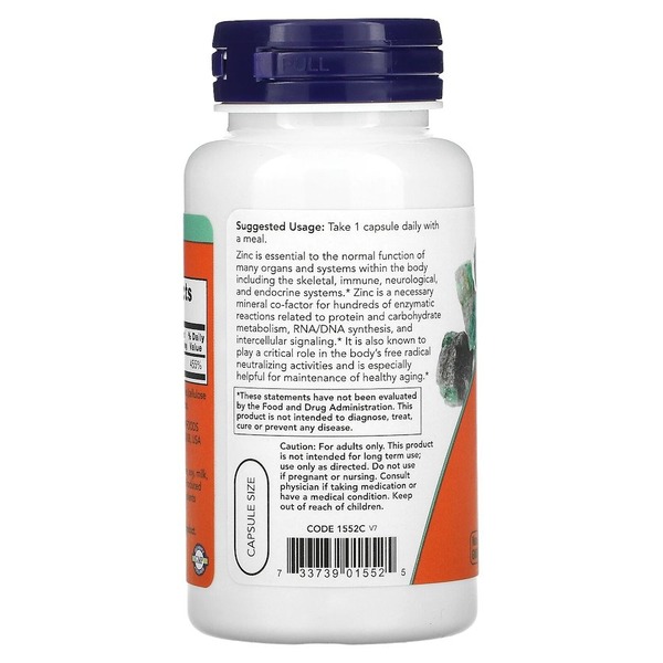 Вітаміни та мінерали NOW Zinc Picolinate 50 mg, 120 вегакапсул. Фото 3