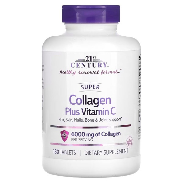 Препарат для суставов и связок 21st Century Super Collagen Plus Vitamin C 6000 mg, 180 таблеток