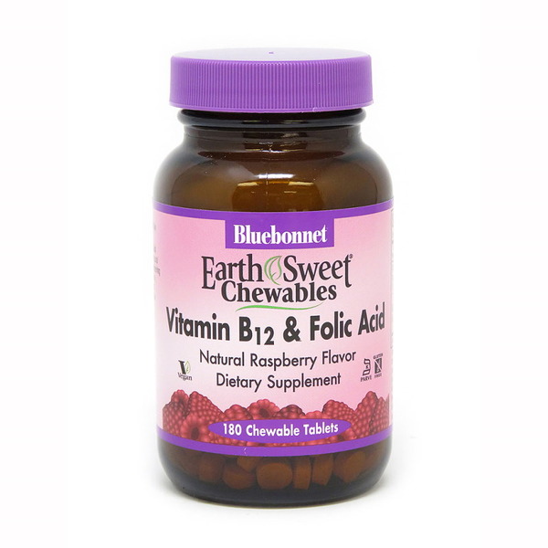 Вітаміни та мінерали Bluebonnet Nutrition Earth Sweet Chewables Vitamin В12 and Folic Acid, 180 жувальних таблеток