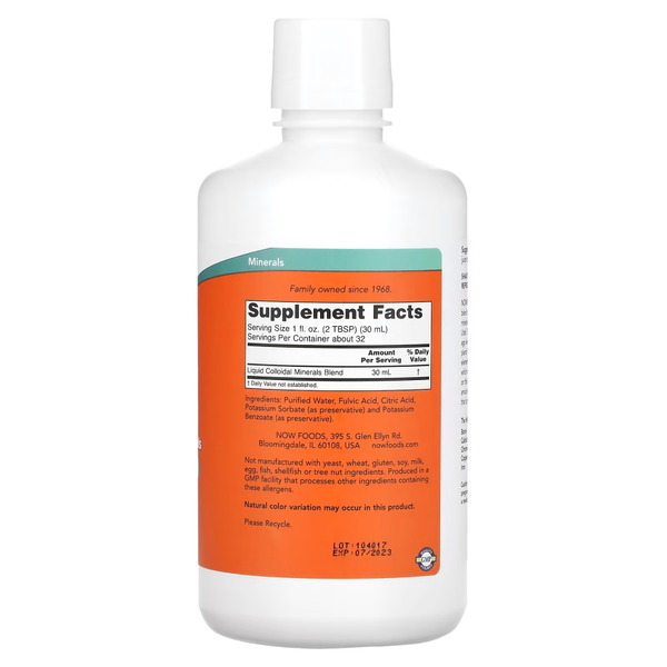 Вітаміни та мінерали NOW Colloidal Minerals Liquid, 946 мл. Фото 2