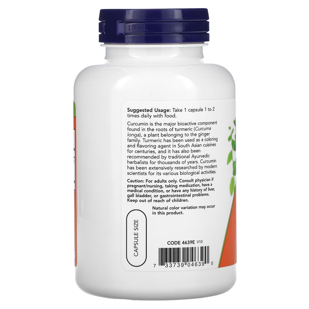 Натуральная добавка NOW Curcumin, 120 вегакапсул. Фото 3